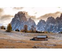 Quadro in acrilico 140 x 90 cm: bellissimo paesaggio autunnale ad Alpe di Siussi o Alpe di Siusi con Sassolungo - Gruppo di montagna lungo sullo sfondo (133882453)