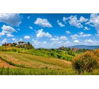 Quadro in alluminio composito 140 x 90 cm: Bella vista sul paesaggio toscano, con le città storiche di San Gimignano e Certaldo sullo sfondo (59916320)