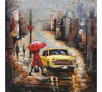 Quadro in metallo lavorato a mano decorazione di un taxi giallo ombrello 100 cm