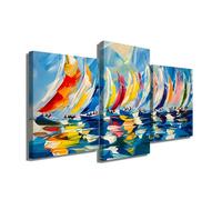 Quadro in tre parti - Decorazione da parete a vela - Stampa su tela con cornice astratta - Quadro da barca sul mare - Trittico da parete moderno - Decorazione da parete marina (100 x 75 cm +2 x 80 x