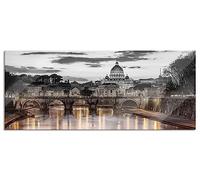 Quadro in vetro panoramico, da parete in vero vetro, Basilica di San Pietro di Roma, 120 x 50 cm, con sospensione e distanziatore