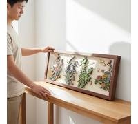 Quadro Inciso con Bambù e Fiori Stile Elegante Quadro 3D Floreale per Ufficio