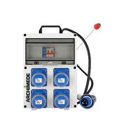 Quadro IP65 4 prese blu Fungo+Allarme - CON FUNGO D'EMERGENZA e ALLARME MANCANZA TERRA (mancanza terra segnalata con led rosso e allarme acustico)