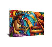 Quadro Jazz - Stampa su tela Musica - Deco da parete Jazz - Idea regalo per amici musicisti - Tela moderna Design Soggiorno - Quadro Jazz - Arte da parete astratta in tela (80 x 60 cm)