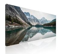 Quadro lago di montagna xxl, quadro moderno soggiorno orizzontale, paesaggio, montagne, decorazione da parete, Paesaggio del lago di montagna con riflessi a specchio mow3-150x60 cm
