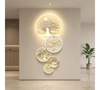 Quadro LED con Orologio e Luce, Decorazione Murale 3D con Nove Pesci e Paesaggio, Alimentazione a Presa, per Ingresso e Soggiorno(180x81cm(70.9x31.9in),A)