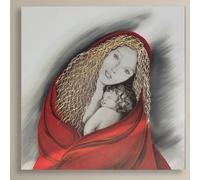 Quadro Madonna con Bambino Decorato a Mano Legno Tela Decorazione da Parete
