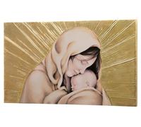 Quadro Mamma Figlio Decorato a Mano Legno Rilievo Decorazione da Parete Oro Bebè