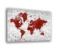 Quadro MAPPA MONDO Mappamondo continente Astratto Murales ROSSO STAMPA SU TELA Quadri Moderni XXL Moderno Arredamento arredo Cucina Salotto Soggiorno Camera da letto printerland.it (70x100 cm)