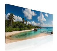 Quadro mare moderno per soggiorno, decorazione parete, quadro wide Paesaggio Tropicale con Palme e Acque Cristalline stampa su tela, intelaiato pronto da appendere seal23-180x70 cm