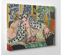 Quadro Matisse Odalisca con Fiori Stampa su Tela Cotone Vernice Pennellate