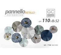 QUADRO METALLO PARETE PANNELLO DECORATIVO ARREDO BLU GRIGIO DISCHI 110852 CM