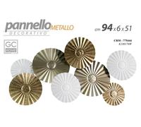 QUADRO METALLO PARETE PANNELLO DECORATIVO ARREDO DISCHI CERCHI ORO FIORI 94516