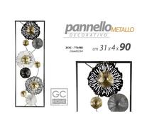 QUADRO METALLO PARETE PANNELLO DECORATIVO ARREDO ORO GRIGIO NERO CERCHI 90314