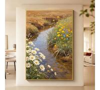 Quadro Moderno 100% Dipinto A Mano Ad Olio Raffigurante Margherite In Un Ruscello Ideale Per Il Soggiorno Opera D'Arte Estetica Senza Cornice Decorazione Originale Per La Casa Dimensioni: 30X50 Cm (