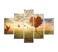 Quadro Moderno 5 Pezzi In Legno Vogue 66x115 Cm Foglie Al Vento