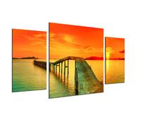 QUADRO MODERNO BAMBOO MARE 3 PEZZI TRITTICO DA PARETE GRANDE NATURA PAESAGGI ART