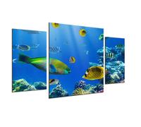 QUADRO MODERNO BAMBOO MARE 3 PEZZI TRITTICO DA PARETE GRANDE NATURA PAESAGGI ART