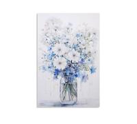 Quadro moderno con bouquet di piante, dipinti su tela, arte da parete, blu, bianco, floreale, astratto, stampa su tela, decorazione da parete per la casa
