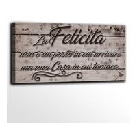 Quadro Moderno con Frase sulla Felicità |Q763| Stampa su Tela Effetto Legno