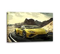 Quadro Moderno Lamborghini Huracan Giallo Supercar Stampa Su Tela Poster Di Auto Sportive Velocità Di Arte Della Parete Per La Decorazione Della Camera Da Letto (1,40_x_60_cm(Senza cornice))