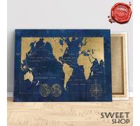 QUADRO MODERNO MAPPAMONDO MAP WORLD Stampa su Tela ALTA' QUALITA' ARTE ARREDO