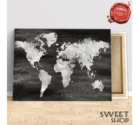 QUADRO MODERNO MAPPAMONDO MAP WORLD Stampa su Tela ALTA' QUALITA' ARTE BLACK WHI