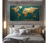 Quadro Moderno per Soggiorno Mappa Del Mondo Vintage Stampe da Parete Grandi Geografia Retrò Stampe su Tela Terra Antica Decorazioni per Camera da Letto Senza Cornice 70x140 cm