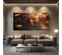 Quadro Moderno Soggiorno 60x120 cm Decorazioni da Parete Statua Di Buddha Asiatica Grandi Quadro su Tela Arancio-Rosso Quadri Camera da Letto Quadri per Bagno, Senza Cornici