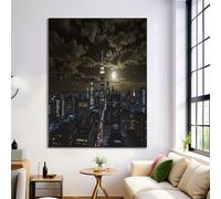 Quadro Moderno Soggiorno 60X80Cm Decorazioni Da Parete Quadri Su Tela Da Salotto Foto Senza Cornice Stampe Su Tela Camera Letto - Città Moderna - Edifici Con Cielo Lunare - Nero