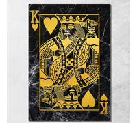 Quadro moderno soggiorno, camera da letto, decorazione da parete, intelaiato pronto da appendere stile Carte Da Gioco Re Di Cuori Oro, plc10 quadro stampato su tela 150x105 cm