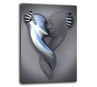 Quadro Moderno Soggiorno Verticale Coppia Bacio Astratto Argento Quadri moderni da Parete Salone grande Stampa su tela Canvas Decorazione Murale muro Arredo Camera letto Cucina (30x40 cm, 2)