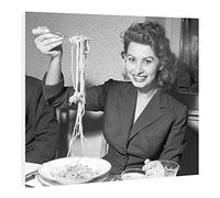 Quadro Moderno Sophia Loren - Stampa su Tela Canvas HD Pronto da Appendere - Bianco e Nero - Spaghetti - Cinema - Ristorante - 66x60 cm - Made in Italy