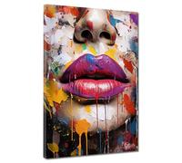 Quadro Moderno Stampa su Tela Volto & Labbra Pop Art Splatter Donna Canvas Dimensione 60x80x2cm