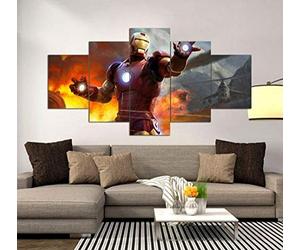 Quadro Moderno su Tela 5 Pezzi Superhero Movie Iron Man Spider Man Hulk Buster Marvel Senza Cornice 150 x 100 CM TNT XXL Immagini Moderni Murale Fotografia Grafica Decorazione da Parete
