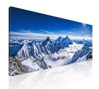 Quadro montagna 200, quadro grande, quadro orizzontale montagne, cielo azzurro, decorazione da parete, quadro moderno soggiorno, Maestose cime innevate Una vista sopra le nuvole mow18-200x80 cm
