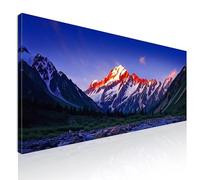Quadro montagne innevate al tramonto rosso e blu, quadro xxl, decorazione da parete, quadro moderno soggiorno, Le scintillanti vette illuminate dal crepuscolo dorato mow9-180x70 cm