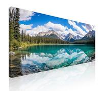 Quadro montagne xxl, panorama montagne, montagne innevate, paesaggi montagne, tramonto montagne innevate, Lago sereno con acqua cristallina che riflette montagne aspre mow21-150x60 cm