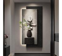 Quadro Murale 3D LED in Arenaria con Base in Legno e Cachi Artificiale | Scultura Murale Illuminata con Luce LED Calda per Ingresso Soggiorno Camera Corridoio e Ufficio(D,50x100cm/19.7x39.4in)