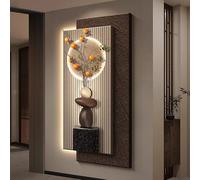 Quadro Murale 3D LED in Arenaria con Base in Legno e Cachi Artificiale | Scultura Murale Illuminata con Luce LED Calda per Ingresso Soggiorno Camera Corridoio e Ufficio(C,50x100cm/19.7x39.4in)