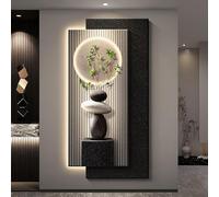 Quadro Murale 3D LED in Arenaria con Base in Legno e Cachi Artificiale | Scultura Murale Illuminata con Luce LED Calda per Ingresso Soggiorno Camera Corridoio e Ufficio(B,60x120cm/23.6x47.2in)