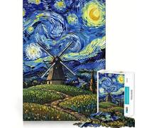 Quadro "Notte stellata con mulino a vento" - Puzzle da 1000 pezzi per adulti e ragazzi - Gioco mentale rilassante e di alta qualità - Regalo perfetto 38x26cm
