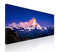 Quadro orizzontale montagne, quadro montagne xxl, quadro soggiorno, grande, paesaggio montagne innevate, decorazione da parete, Picco innevato immerso nella calda luce del tramonto mow27-80x30 cm