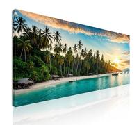 Quadro paesaggio mare lungo, quadro grande soggiorno, decorazione moderna Palme e Acque Chiare in un Paradiso Tropicale stampa su tela, intelaiato pronto da appendere seal37-180x70 cm