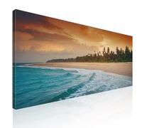 Quadro paesaggio mare moderno, quadro grande soggiorno, decorazione parete Cielo Colorato e Palme su Spiaggia Tropicale al Tramonto stampa su tela, intelaiato pronto da appendere seal28-100x40 cm
