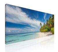 Quadro paesaggio moderno grande mare, quadro decorativo soggiorno Spiaggia Incantevole con Palme e Mare Limpido stampa su tela, intelaiato pronto da appendere seal8-80x30 cm