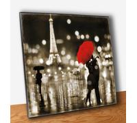 Quadro Pannello in Legno mdf A Paris Kiss Bacio sotto l'Ombrello Rosso (OUTLET)