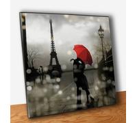 Quadro Pannello in Legno mdf Paris Romance Bacio sotto l'Ombrello Rosso (OUTLET)
