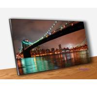 Quadro Pannello in Legno Stampa Città New York Ponte di Brooklyn di Notte