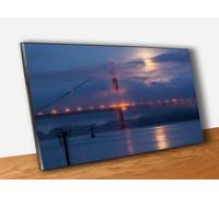 Quadro Pannello in Legno Stampa Luna sul Ponte Golden Gate Quadri Moderni